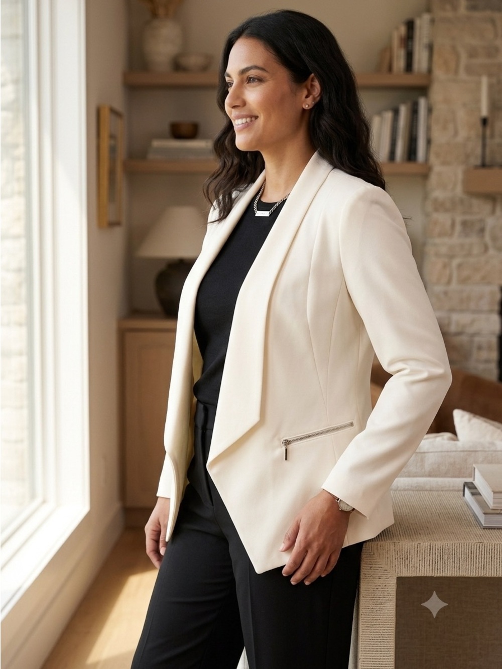 White House Black Market EUC 
Cream Waterfall Blazer w/two 
Zip pockets Size 14